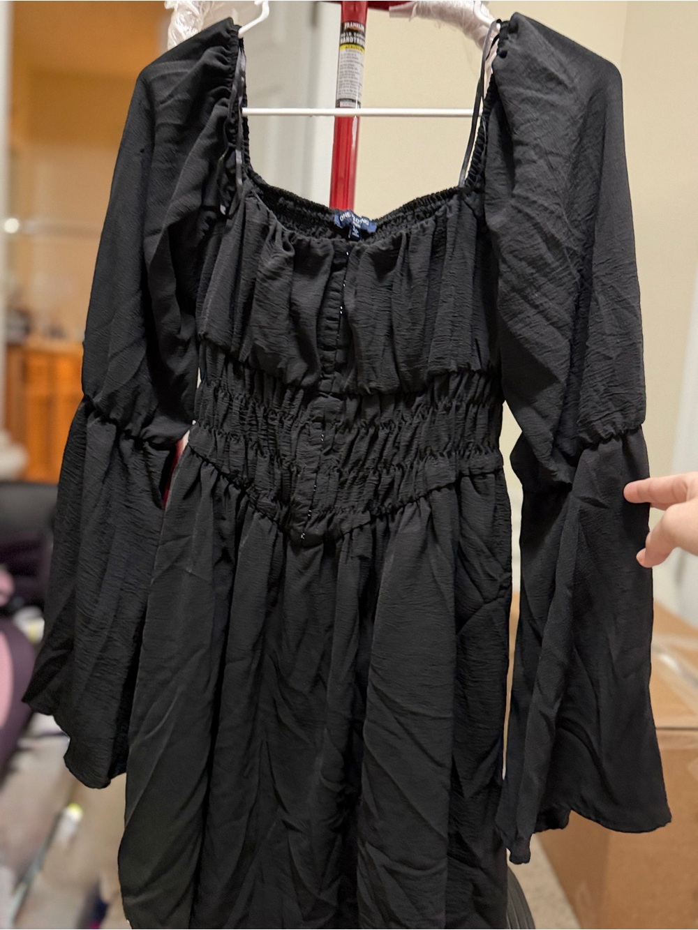 T.J.Maxx Black Long-Sleeve Smocked Waist Dress